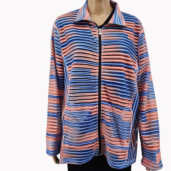 Erin London Size XL Womens Striped Sheer Full Zip Jacket 44in Chest - Picture 2 of 10